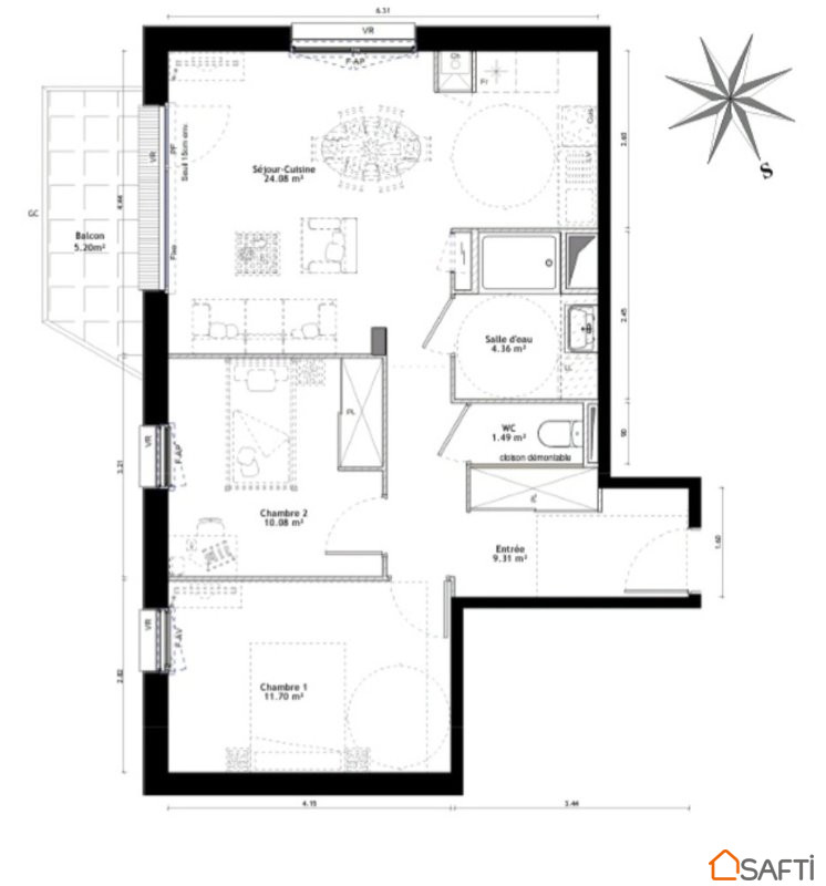 Vente Appartement 61m² 3 Pièces à Vannes (56000) - Safti
